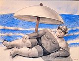 Fernando Botero Man On The Beach painting